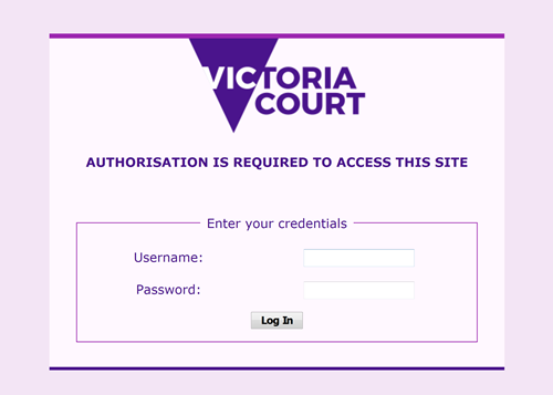 VCRA website login screen