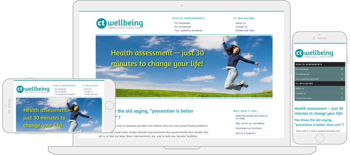 Screenshots of the CT Wellbeing website