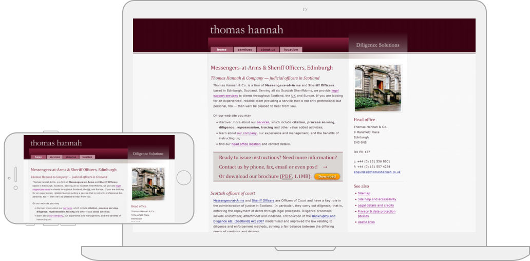 Screenshots of the Thomas Hannah & Co. website